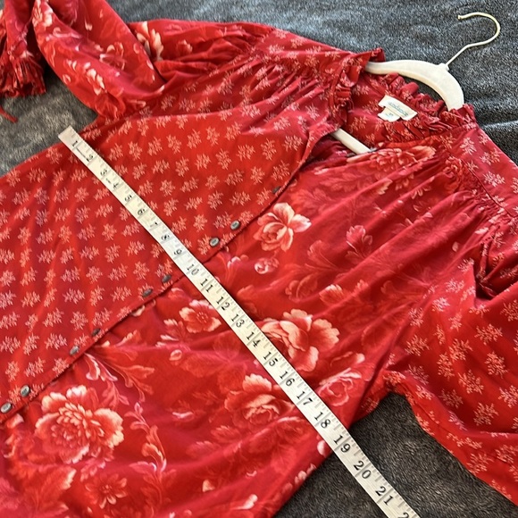 Sundance Janica Floral Peasant Puff Sleeve Blouse Red size XS - Picture 6 of 8